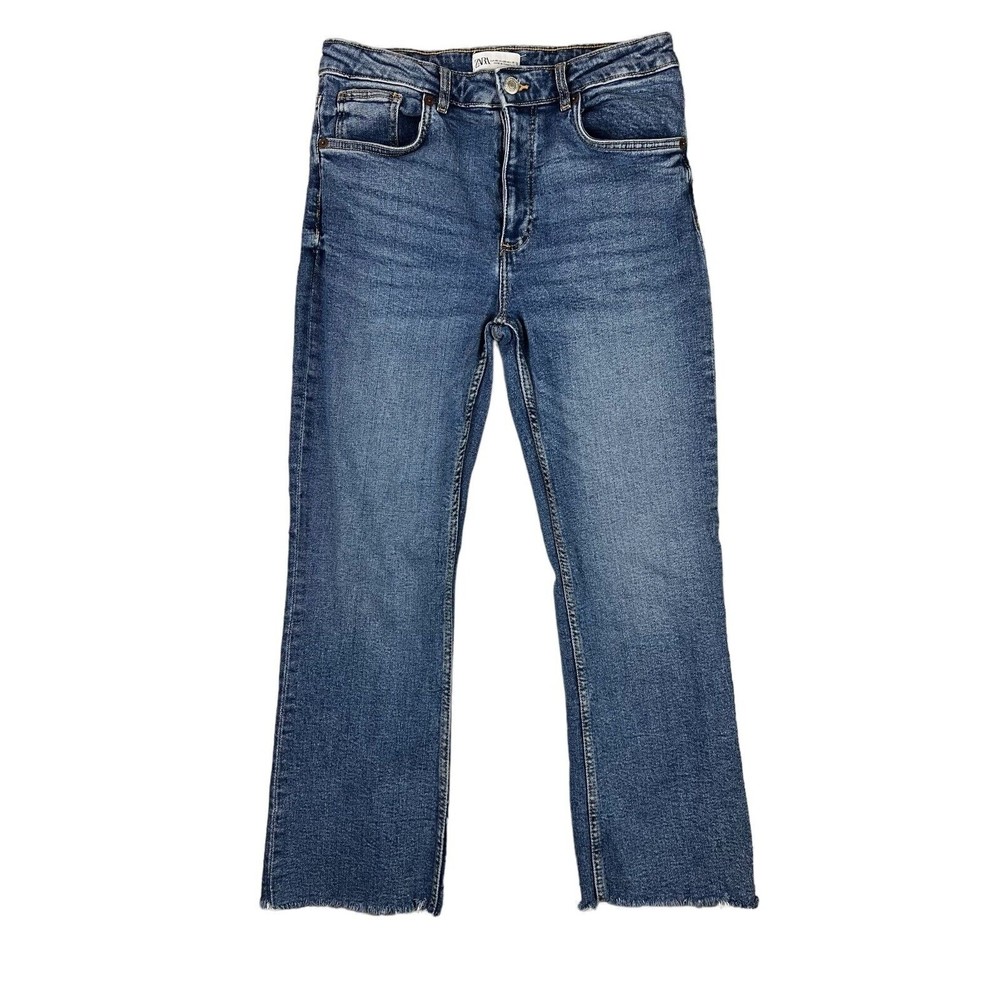 Zara Women's High-Rise Cropped Straight Leg Zip Fly Jeans w Raw Hem - Size US 8